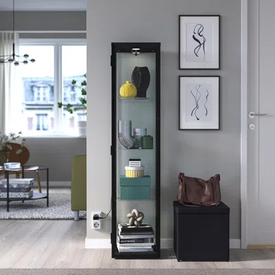 Ikea Blåliden / Strimsäv Glass-door Cabinet With Lighting, Black, Width: 13 3/4 "