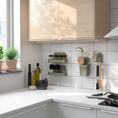 Ikea Öbonäs Container With Suction Cup, Gray-green, Width: 5 1/16 "