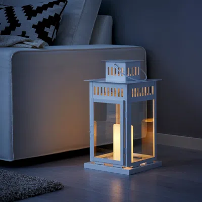 Ikea Borrby Lantern For Block Candle, Indoor/outdoor White, 17 ¼ "