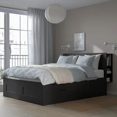 Ikea Brimnes Bed Frame With Storage & Headboard, Black, Queen