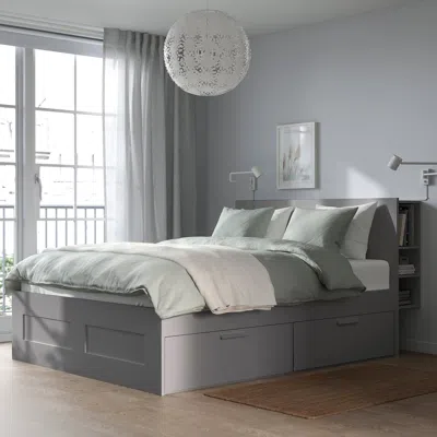 Ikea Brimnes Bed Frame With Storage & Headboard, Gray, King