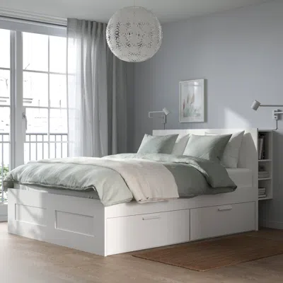 Ikea Brimnes Bed Frame With Storage & Headboard, White, Queen