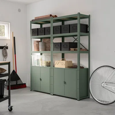 Ikea Bror Shelving Unit With Cabinet, Gray-green/pine Plywood, 66 7/8x15 3/4x74 3/4 "