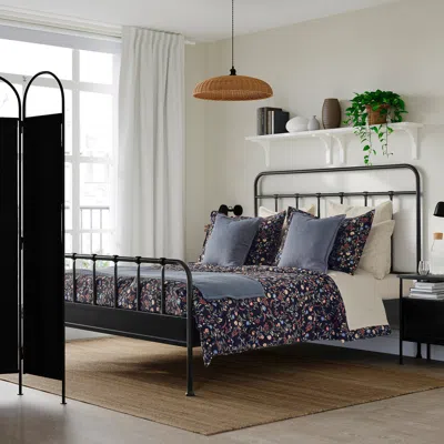 Ikea Brudkrusbär Comforter Set, Black/floral Pattern, King