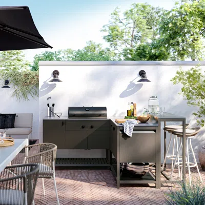 Ikea Båtskär Outdoor Kitchen With Chrcl Bbq+bar Table, Dark Gray, 86 5/8x70 7/8 "