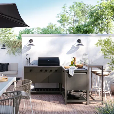 Ikea Båtskär Outdoor Kitchen With Gas Bbq+bar Table, Dark Gray, 86 5/8x70 7/8 "