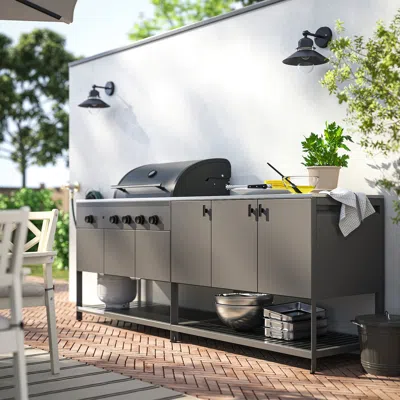 Ikea Båtskär Outdoor Kitchen With Gas Grill, Dark Gray, 94 1/2x23 5/8 "