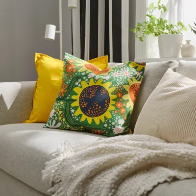 Ikea Cafebiträde Cushion Cover, Green Multicolor/floral Pattern, 20x20 "