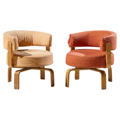 Pre-owned Ikea Carina Bengs For  Fridene Swedish Bentwood Swivel Lounge Chairs - Pair In Brown