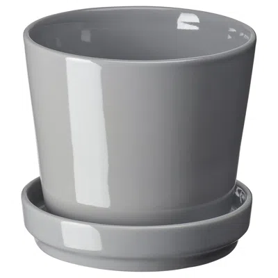 Ikea Citrusfrukt Plant Pot With Saucer, Indoor/outdoor Gray, 3 ½ "