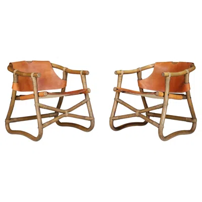 Pre-owned Ikea Cognac Leather Esprit Safari Lounge Chairs By , Sweden, 1970s In Brown