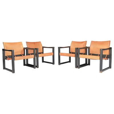Pre-owned Ikea Cognac Leather Safari Lounge Chairs Karin Mobring, Sweden, 1970s In Brown