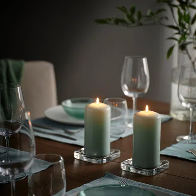 Ikea Dagligen Unscented Pillar Candle, Light Gray-green, 5 ½ " 40 Hr