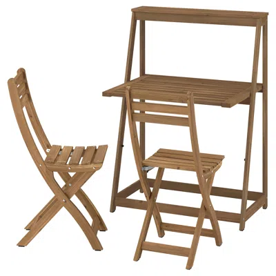 Ikea Djupön / Askholmen Table And 2 Folding Chairs, Outdoor Folding/brown Dark Brown, Table Length: 30 3/