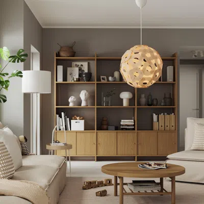 Ikea Ödleblad / Sunneby Pendant Lamp, Birch Veneer/white, 18 7/8 "