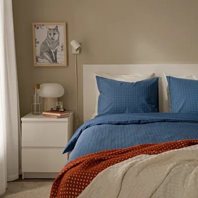 Ikea Doftakleja Duvet Cover And Pillowcase(s), Dark Blue/light Brown, Twin