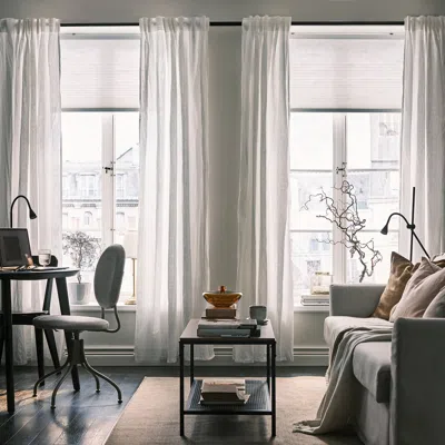 Ikea Dytåg Curtains, 1 Pair, White/with Heading Tape, 57x98 "
