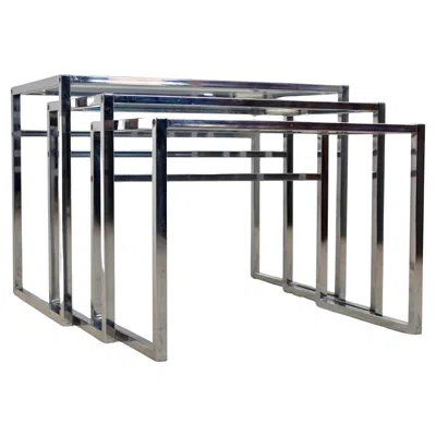 Pre-owned Ikea Early  Of Sweden Nesting Tables — Chrome And Glass — Scandinavian Modern In Gray