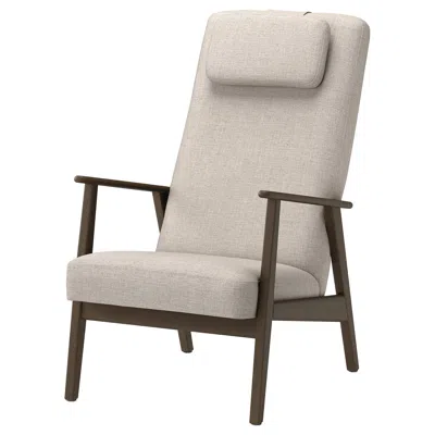 Ikea Ekenäset High Back Armchair, Walnut Effect/kilanda Light Beige, Depth: 37 3/4 " In Neutral