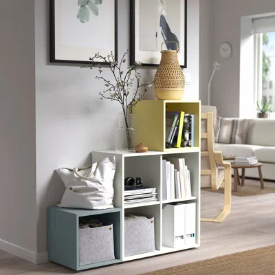 Ikea Eket Storage Combination With Feet, White Light Gray-blue/pale Yellow, 41 3/8x13 3/4x42 1/8 "