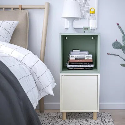 Ikea Eket Storage Combination With Legs, White Light Gray-blue/wood, 13 3/4x13 3/4x31 1/2 "