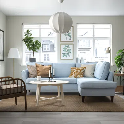 Ikea Ekholma Corner Sofa, 4-seat With Open End, Kilanda Pale Blue, Width: 92 7/8 "