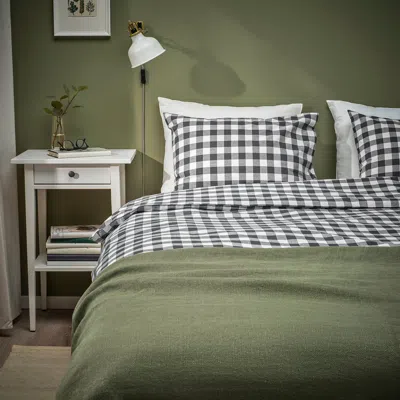 Ikea Ektandvinge Duvet Cover And Pillowcase(s), Anthracite White/check, Twin