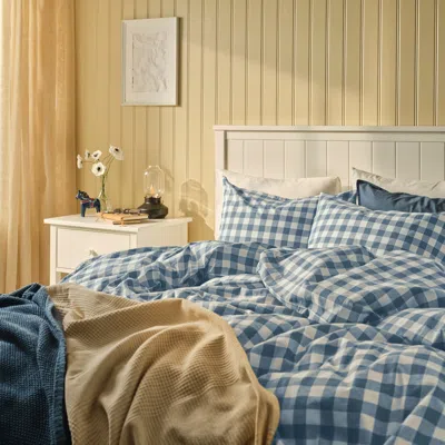 Ikea Ektandvinge Duvet Cover And Pillowcase(s), Dark Blue White/check, King