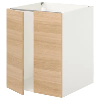 Ikea Enhet Base Cabinet For Sink With Doors, White/oak Effect, 24x24 3/4x30 " In Brown