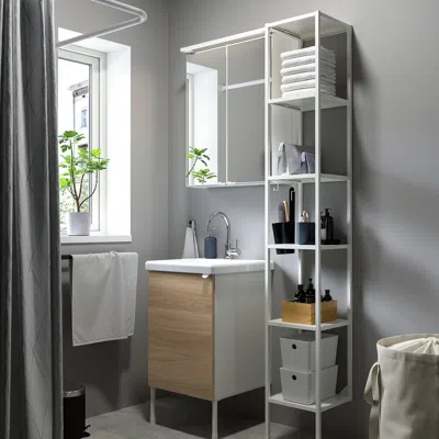 Ikea Enhet Bathroom, White/oak Effect, 18 "