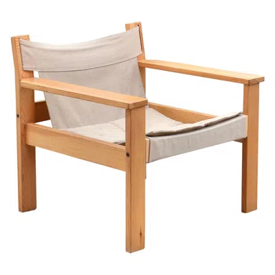 Pre-owned Ikea Erik Worts Model Form Canvas Safari Spanish Pine Lounge Chair 1977 Vintage  In Brown