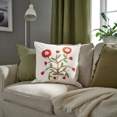 Ikea Facelior Cushion Cover, White/embroidery Dark Orange, 20x20 "