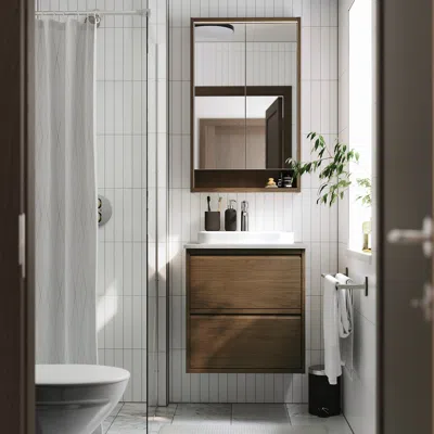 Ikea Faxälven Mirror Cabinet With Built-in Lighting, Brown Oak Effect, 24x6x37 "