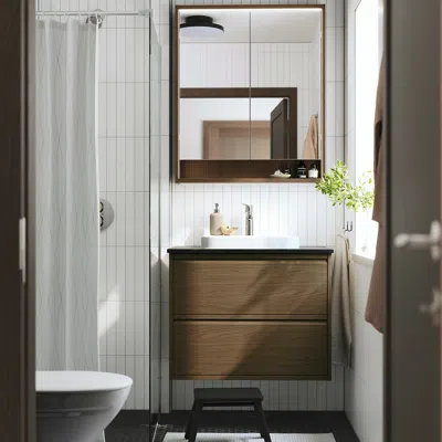 Ikea Faxälven Mirror Cabinet With Built-in Lighting, Brown Oak Effect, 30x6x37 "