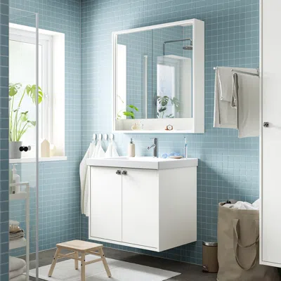 Ikea Faxälven Mirror Cabinet With Built-in Lighting, White, 30x6x37 "