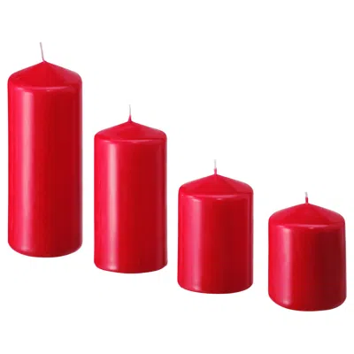 Ikea Fenomen Unscented Pillar Candle, Set Of 4, Red
