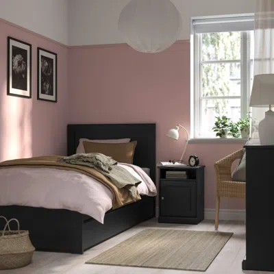 Ikea Fågelfjället Bed Frame With 2 Storage Boxes, Black Oak Effect, Twin