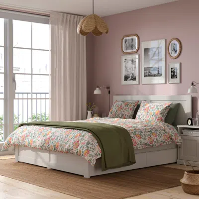 Ikea Fågelfjället Bed Frame With 4 Storage Boxes, Off-white, Queen