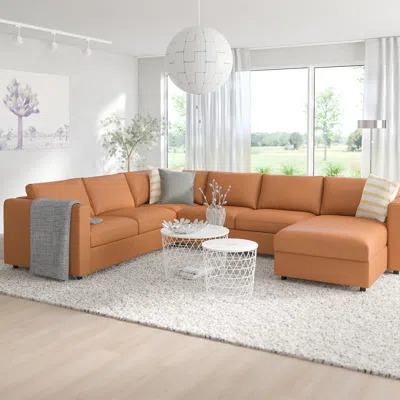 Ikea Finnala Corner Sectional, 5-seat With Chaise, Grann/bomstad Golden Brown, Height Including Back Cush