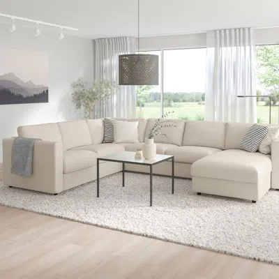 Ikea Finnala Corner Sectional, 5-seat With Chaise, Gunnared Beige, Height Including Back Cushions: 33 1/2
