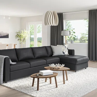 Ikea Finnala Sectional, 4-seat With Chaise, Grann/bomstad Black, Height Including Back Cushions: 33 1/2 "