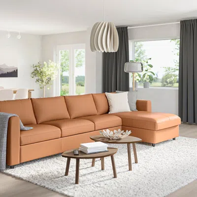 Ikea Finnala Sectional, 4-seat With Chaise, Grann/bomstad Golden Brown, Height Including Back Cushions: 3