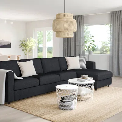 Ikea Finnala Sectional, 4-seat With Chaise, Tallmyra Black/gray, Height Including Back Cushions: 33 1/2 "