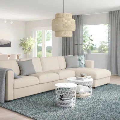 Ikea Finnala Sectional, 4-seat, With Chaise/gunnared Beige, Height Including Back Cushions: 33 1/2 "