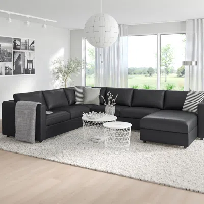 Ikea Finnala Sectional, 5-seat Corner, With Chaise/grann/bomstad Black, Height Including Back Cushions: 3