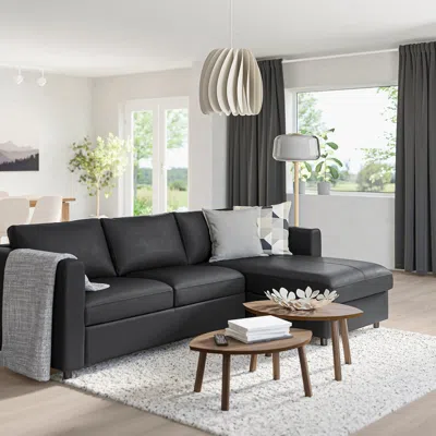 Ikea Finnala Sofa With Chaise, Grann/bomstad Black, Height Including Back Cushions: 33 1/2 "