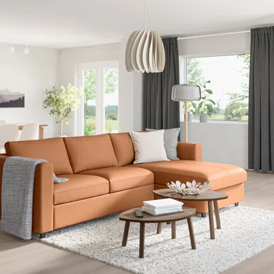 Ikea Finnala Sofa With Chaise, Grann/bomstad Golden Brown, Height Including Back Cushions: 33 1/2 "