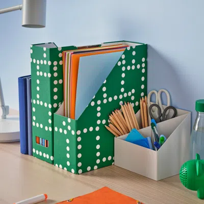 Ikea Fjäderharv Magazine File, Green/dotted, Depth: 9 ¾ "