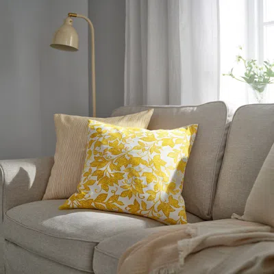 Ikea Fjunklocka Cushion Cover, Yellow/white, 20x20 "
