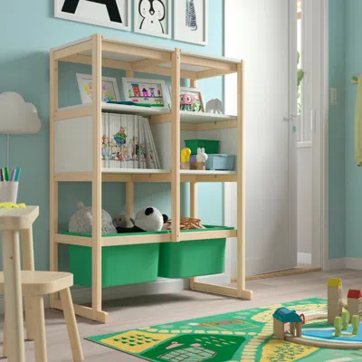 Ikea Flisat Open Storage Combination, Light White Stained Pine White/bright Green, 34 5/8x15x46 1/8 "